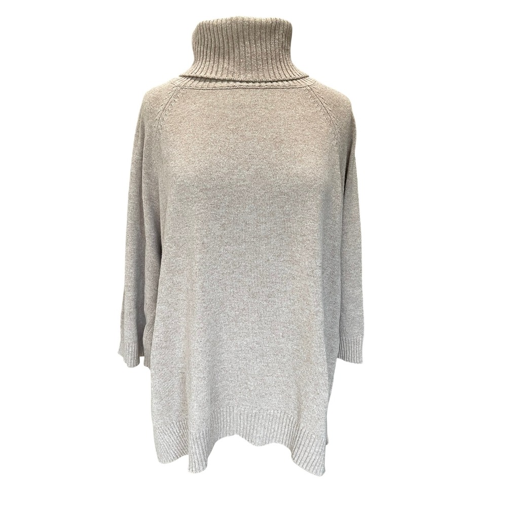 Soft Surroundings Oatmeal Heather Back Button Turtleneck Sweater Womens 1X